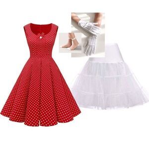 ❤ 4PCS Bundle Minnie Mouse Costume 1950s Retro Pinup Dress & Accessories NWT